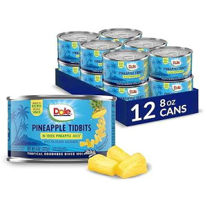 Dole Pineapple Tidbits in 100% Pineapple Juice with No Sugar Added - Dole Canned Fruit - 8 oz Cans - 12 Pack Dole Pineapple Tidbits in 100% Pineapple Juice with No Sugar Added - Dole Canned Fruit - 8 oz Cans - 1