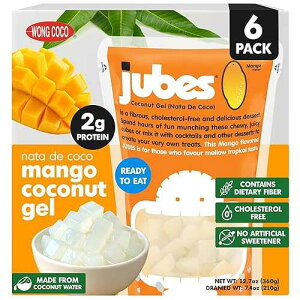 ??? ?? ? ?? 6? ? (??) Jubes Mango Nata De Coco Jelly Cubes (12.7 oz, Pack of 6) - Mango Coconut Jelly Cubes for Sago - Coconut Gel in Syrup Toppings for Fruit Tea, Boba, Bubble Tea, Drinks, Desse