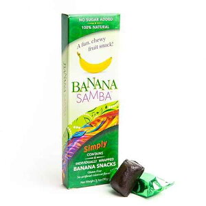 Banana Samba Simply (no sugar added)? natural fruit snack ? chewy banana bites ? 6 individually wrapped snacks per box (Total wt. 3.1 oz) Banana Samba Simply (no sugar added) natural fruit snack chewy banana bit