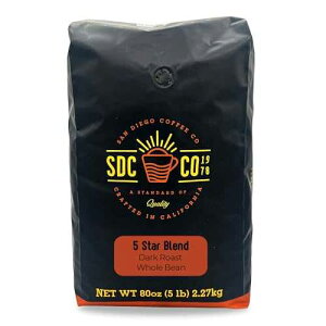 San Diego Coffee 5 Star Blend, Dark Roast, Whole Bean Coffee, 5-Pound Bag Cafe en grano tostado