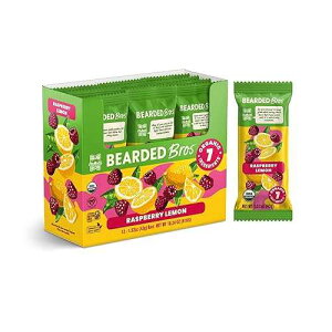 Bearded Brothers Vegan Organic Food Bar - Raspberry Lemon, 12 Pack, Gluten Free, Paleo, Non GMO, Soy Free, Low Glycemic, No Sugar Added, Packed with Protein, Fiber