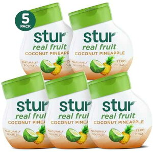 Stur Liquid Water Enhancer Coconut Pineapple Naturally Sweetened High in Vitamin C & Sugar Free Zero Calories Keto Vegan 5 Bottles, Makes 120 Drinks