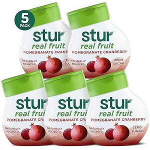 Stur Liquid Water Enhancer Pomegranate Cranberry Naturally Sweetened High in Vitamin C & Sugar Free Zero Calories Keto Vegan 5 Bottles, Makes 120 Drinks