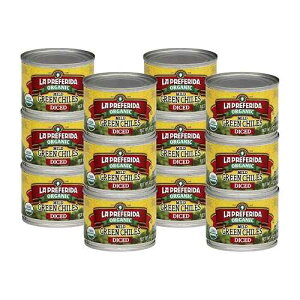 La Preferida Organic Diced Green Chile Peppers Fire-Roasted & Peeled Perfect for Tacos, Casseroles & Nachos, 4oz. (Pack of 12)