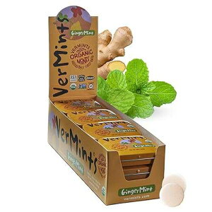 VerMints Organic Breath Mints GingerMint - Real Ginger Flavored Candies - Travel Size Tin - Non-GMO, Nut Free, Gluten Free, Vegan, Kosher & Organic Candy Mints - .63oz/18g (Pack of 12) VerMints Organic Breath Mints