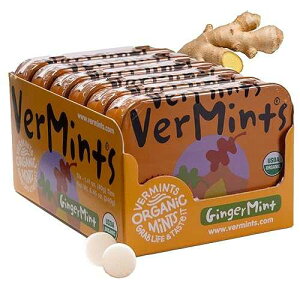 VerMints Organic Breath Mints GingerMint - Real Ginger Flavored Candies - Travel Size Tin - Non-GMO, Nut Free, Gluten Free, Vegan, Kosher Organic Candy Mints - 1.41oz Tins (Pack of 6) VerMints Organic Breath Mints
