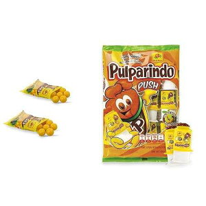 Pulparindo Push �z�b�g���\���e�b�h �^�}�����h �p���v �L�����f�B�[ - 12 �J���b�g�� 2 �̃p���p�����h �|�P�b�g Pulparindo Push Hot and Salted Tamarind Pulp Candy - 12 ct And 2 Pulparindots pockets