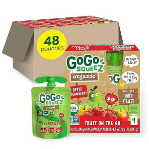 GoGo squeeZ Organic Applesauce and Fruit Puree Apple Strawberry, 3.2 oz (Pack of 48), Unsweetened Organic Fruit Snacks for Kids, Gluten Free, Nut Free and Dairy Free, Recloseable Cap, BPA Free Pouches GoGo squeeZ