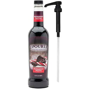 Sunny Sky Upouria Peppermint Mocha Coffee Syrup, 100% Vegan, Gluten Free, Kosher, 750 mL Bottle - Coffee Syrup Pump Included