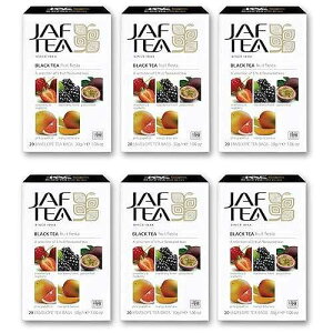 JAF TEA - �s���A �t���[�c �R���N�V���� - �t���[�c �t�B�G�X�^ �u���b�N �e�B�[ - 6 �p�b�N�A���v 120 �e�B�[�o�b�O�A�z�b�g�܂��̓A�C�X�e�B�[ JAF TEA - Pure Fruits Collection - Fruit Fiesta Black Tea - 6 Pac
