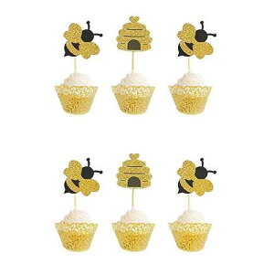 ???? ??, ??E ??? ?? ?? ???? ?? ??? ? ? ?? ??, 12? ? CIDBEST WallyE Bumble Bee Birthday Party Cupcake Topper in Glitter Bee and Honeycomb Shape, 12 Pack