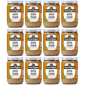 Once Again Natural Sesame Tahini, 16oz - Salt Free, Unsweetened - Gluten Free Certified, Vegan, Kosher, Paleo, Peanut Free - Glass Jar - Case of 12�c Once Again Natural Sesame Tahini, 16oz - Salt Free, Unsweetene