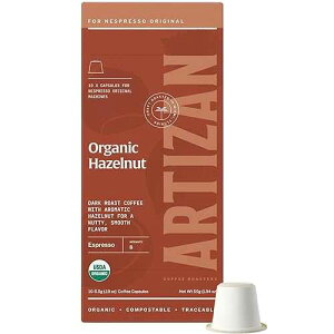 Artizan Coffee USDA Organic Espresso Coffee Capsules For Nespresso Original / Hazelnut Flavored / 20 Compatible Compostable Pods Artizan Coffee Roasters Artizan Coffee USDA Organic Espresso Coffee Capsules For Nespresso Origi