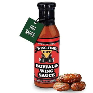 Wing-Time Hot Buffalo Wing Sauce 13 oz Bottle ? Bold Heat with Cayenne, All-Natural, No Preservatives, Gluten Free; Ideal for Chicken Wings, Dipping, Marinades & Sandwiches. Wing-Time Hot Buffalo Wing Sauce 13 oz B