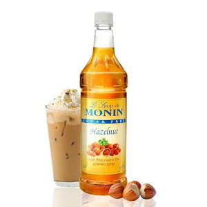 �m�� Monin - Sugar Free Hazelnut Syrup, Nutty Taste of Caramelized Hazelnut, Natural Flavors, Great for Mochas, Lattes, Smoothies, Shakes, and Cocktails, Non-GMO, Gluten-Free (1 Liter)