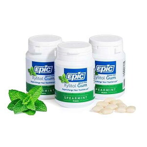 ?? ? - ???? ??? 100% ???? - ??? ? - ????? ?, 50?? (3?) Epic 100% Xylitol Spearmint Chewing Gum - Sugar Free, Aspartame Free Dental Gum - Supports Oral Health & Fresh Breath - 50 Pieces