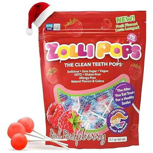 ???? ? ?? ?? ??, ?? ?? ?? ??, ???? (3.1 oz) Zollipops Clean Teeth Pops Sugar Free Candy with Xylitol, Dye-Free Lollipops - Keto & Diabetic-Friendly, Dentist-Approved Treats for Kids (Raspberry