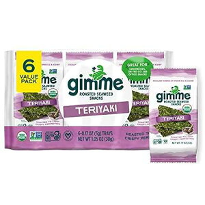 Gimme Seaweed Organic Premium Roasted Seaweed Snacks, Teriyaki, 6 Count, Keto, Vegan, Gluten-Free, Great Source of Omega3s and Iodine, Healthy On-The-Go Snack for Kids and Adults Gimme Seaweed Organic Premium Roasted