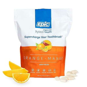 ?? ? - ???? ??? 100% ???? - ??? ? - ??? ?? ?, 1000?? (1?) Epic 100% Xylitol Orange Mango Chewing Gum - Sugar Free, Aspartame Free Dental Gum - Supports Oral Health & Fresh Breath - 10