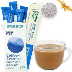 Alpine Start Instant Coffee Packets with Creamer Single Serve - Individual Latte Powder Mix from Arabica Coffee Beans with Non-Dairy Cream for Travel, Hiking, Backpacking (0.49 OZ) Box of 5 Sticks