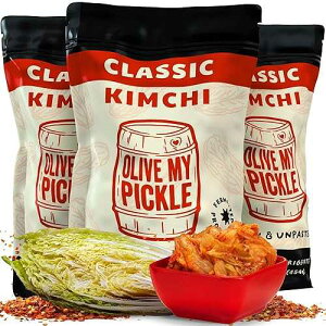 Olive My Pickle Kimchi Fermented - 48 oz / 3 Pack of Classic Probiotic Napa Cabbage / Fresh Korean Kimchi with Natural Probiotics for Gut Health - Perfect for Ramen & Spicy Noodles