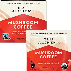 Sun Alchemy Mushroom Coffee, Energize with Organic Fair-Trade Coffee, Lion's Mane, Reishi, Chaga & Cordyceps Mushrooms - 12 Sachets Terrasoul Superfoods Sun Alchemy Mushroom Coffee, Energize with Organic Fair-Trade Coff