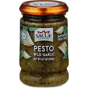 SACLA ?? ?? ???, 190g SACLA Wild Garlic Pesto Sauce | Basil & Wild Garlic Italian Pesto with Parmigiano Reggiano & Pecorino Romano Cheeses | 6.7 oz Glass Jar | Non-GMO Gourmet Sauce Imported from Italy