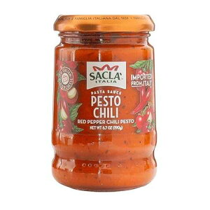 SACLA ?? ???, 190g SACLA Chili Pesto | Hot & Spicy Italian Pesto Sauce with Red Chili Peppers & Tomatoes | 6.7 oz Jar ? Non-GMO, Vegetarian | Imported from Italy