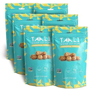 Taali Cinnamon Vanilla Water Lily Pops (6 Resealable Bags) - Sweet Roasted Fox Nuts Makhana Snack Crunchy Indian Healthy Snacks Protein-rich, Vegan, Gluten Free, Non GMO 2 oz Multi-Serve Bags Taali Cinnamon Vanilla Wa