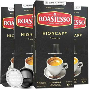 Roastesso Espresso Capsules, Hioncaff, Intensity 10, Compatible with Nespresso Original Machines, High Caffeine, Dark Roast Ristretto, Single Serve Recyclable Coffee Pods (40 Count) Roastesso Espresso Capsules, Hioncaff
