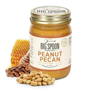 Big Spoon Roasters Peanut Pecan Butter W/Organic Wildflower Honey & Sea Salt - Raw Honey Low Sugar Peanut Butter - Creamy Peanut Butter With Pecans - Palm Free, Keto Natural Pecan Butter - 13 Ounces Big Spoon Roaster