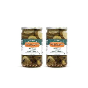 Pickles Under the Ginfluence - Thick-Cut Pickle Chips with Gin, Jalapeno, Rosemary for Snacking - Speciality Pickles with Gin - non-GMO, Kosher, Gluten-Free 24oz (2-pack) Pacific Pickle Works Pickles Under the Ginflue