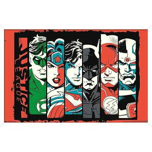 ??? ????? DC ???-???? ??-? ? ???, 56.8cm x 86.4cm, ??? ?? ?? Trends International DC Comics Justice League - Bars Wall Poster, 34L x 22.4W, White Framed Version
