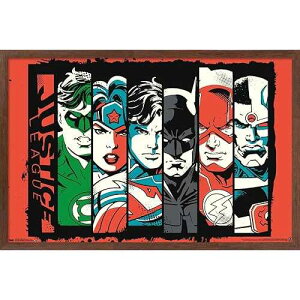 ??? ????? DC ???-???? ??-? ? ???, 56.8cm x 86.4cm, ???? ?? ?? Trends International DC Comics Justice League - Bars Wall Poster, 34L x 22.4W, Mahogany Framed Version