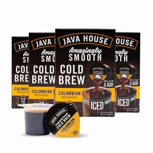 JAVA HOUSE Medium Roast Colombian Cold Brew Pods, (48 Count) Peel and Pour Pods Hot or Iced Instant Coffee Concentrate
