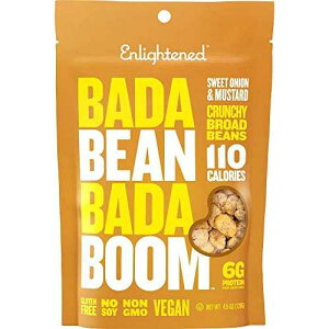Bada Bean Bada Boom - Plant-Based Protein, Gluten Free, Vegan, Crunchy Roasted Broad (Fava) Bean Snacks, 100 Calories per Serving, Onion & Mustard, 4.5 Ounce (Pack of 6) Enlightened Bada Bean Bada Boom - Plant-