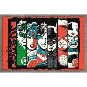 ??? ????? DC ???-???? ??-? ? ???, 56.8cm x 86.4cm, ??? ?? ?? Trends International DC Comics Justice League - Bars Wall Poster, 34L x 22.4W, Barnwood Framed Version
