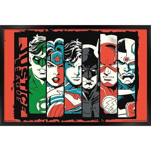 ??? ????? DC ??? - ???? ?? - ? ? ???, 37.4cm x 56.8cm, ?? ?? ?? Trends International DC Comics Justice League - Bars Wall Poster, 22.4L x 14.7W, Black Framed Version