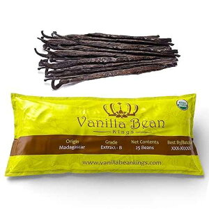 Vanilla Bean Kings 25 Organic Madagascar Vanilla Beans - Whole Extract Grade B Pods for Baking, Homemade Extract, Brewing, Coffee, Cooking