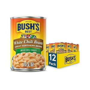 BUSH'S BEST 15.5 oz Canned White Chili Bean Mild, Source of Plant Based Protein and Fiber, Low Fat, Gluten Free, (Pack of 12), Made with Northern Beans BUSH'S BEST 15.5 oz Canned White Chili Bean Mild, Source