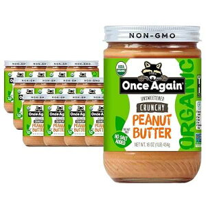 Once Again Organic Crunchy Peanut Butter, 16oz - Salt Free, Unsweetened - USDA Organic, Gluten Free Certified, Vegan, Kosher - Glass Jar - Case of 12