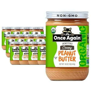 Once Again Organic Creamy Peanut Butter, 16oz - Lightly Salted, Unsweetened - USDA Organic, Gluten Free Certified, Vegan, Kosher - Glass Jar - Case of 12
