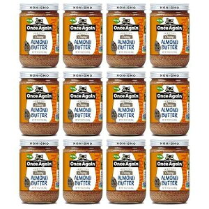 Once Again Natural Creamy Almond Butter, 16oz - American Classic, No Stir - Salt Free, Unsweetened - Gluten Free Certified, Peanut Free, Vegan, Kosher, Paleo - Glass Jar (12 Pack)