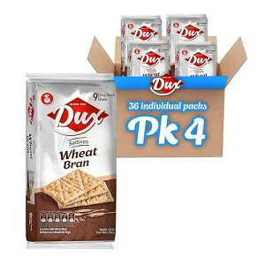 Dux, Wheat Bran Crackers, Rich in Fiber and Oats, Enjoy Anytime, 7.62 Ounce, 1 Box contains 4 Bags, each with 9 Individual Packs and every pack includes 3 Crackers, totaling 36 crackers per box.