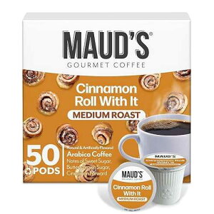 Maud's Cinnamon Roll Flavored Coffee Pods, 50 ct, Medium Roast Flavored Coffee in Recyclable Single Serve Pods ? 100% Arabica Beans, Compatible with Keurig K Cups Maker