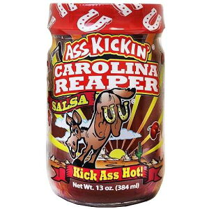 ASS KICKIN' KICKIN' Carolina Reaper Hot Spicy Salsa - 13 oz. - Premium Gourmet Spicy Hot Carolina Reaper Salsa for Tortilla Chips, Veggies, and Breakfast Burritos Warning - Try if you Dare!
