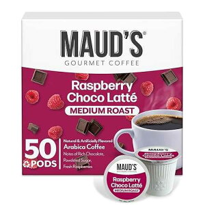 Maud's Raspberry Chocolate Flavored Coffee Pods, 50 ct, Medium Roast Flavored Coffee in Recyclable Single Serve Pods ? 100% Arabica Beans, Compatible with Keurig K Cups Maker