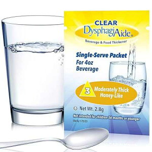 Clear DysphagiAide - Instant Beverage and Food Thickener, Box of 20 Level 3 Single Serve Packets - Moderately Thick (Honey-Like Thickness)