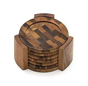 bp[C^[iVi AJVAGhOCEbhEhR[X^[ƃLfBA7_Zbg Lipper International Acacia End Grain Wood Round Coasters and Caddy, 7-Piece Set