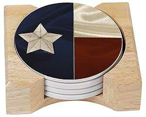 CounterArt eLTXfUC zR[X^[ ؐz_[ 4Zbg CounterArt Texas Flag Design Absorbent Coasters in Wooden Holder, Set of 4